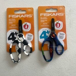 Fiskars Kids 5in Blunt-Tip Scissors - Black/White Soccer Multicolor NWT, Ages 4+